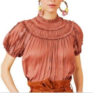 Ulla Johnson Aimee Ruffled Blouse Top Puff Sleeve Desert Rose Women’s 6 Small